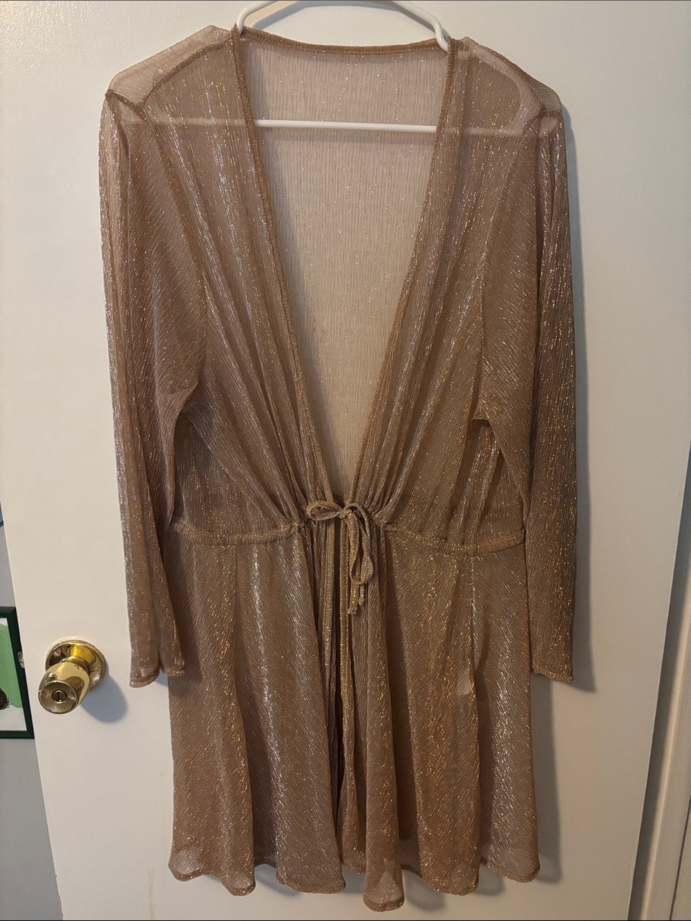 Glam Evening Sheer Tie-Front Cover-Up Shimmering Taupe Small